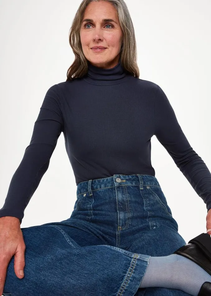 Whistles Tops Navy Essential Ribbed Turtleneck 8211 Women