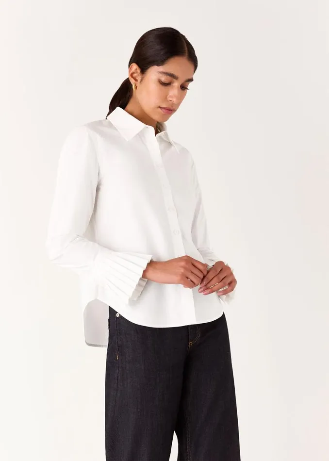 Whistles Tops White Marcy Pleated Cuff Shirt 8211 Women