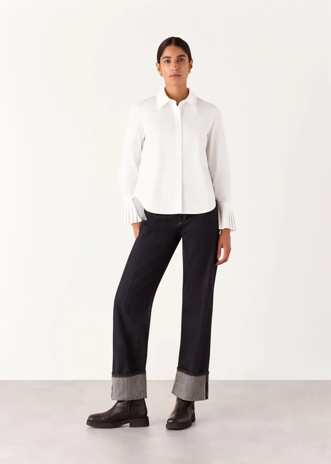 Whistles Tops White Marcy Pleated Cuff Shirt 8211 Women