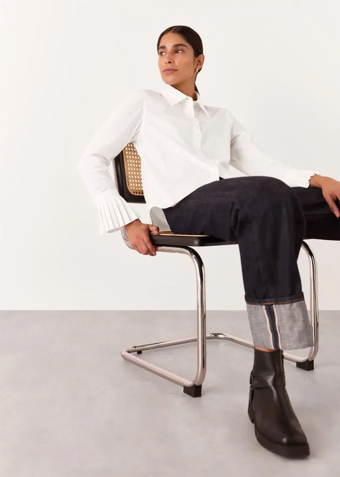 Whistles Tops White Marcy Pleated Cuff Shirt 8211 Women
