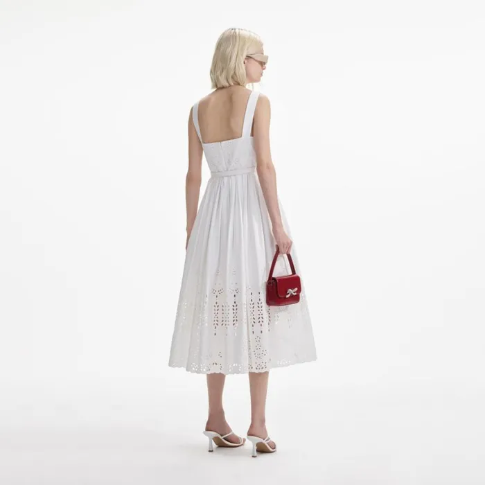 White Cotton Broderie Midi Dress Women Self Portrait Dresses White Cotton Broderie Midi Dress Women Self Portrait Dresses
