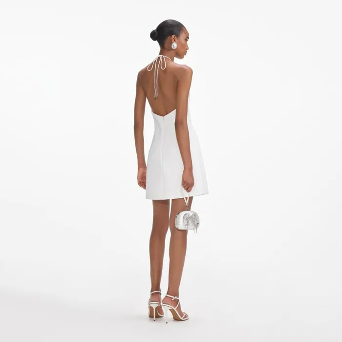 White Crepe Halterneck Mini Dress Women Self Portrait Dresses White Crepe Halterneck Mini Dress Women Self Portrait Dresses