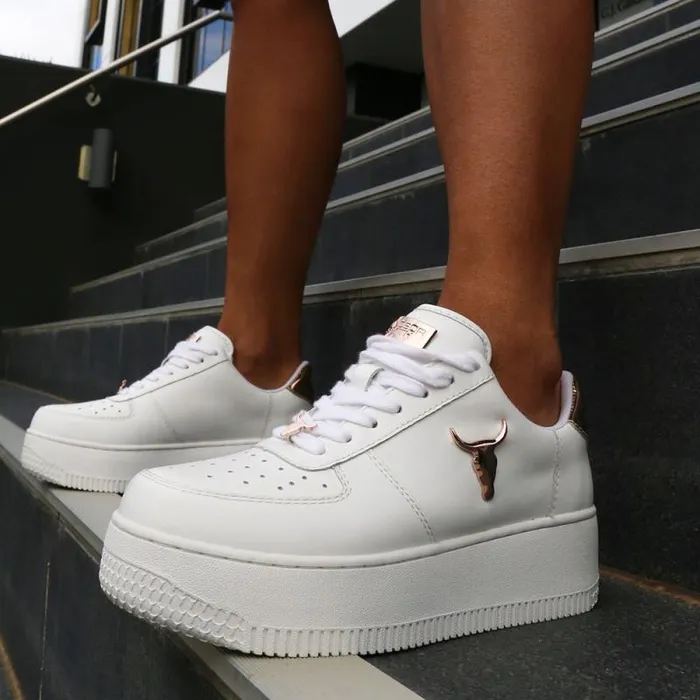 Windsor Smith Platform Sneakers Women RICH WHITE LEATHER ROSE GOLD METALLIC SNEAKERS