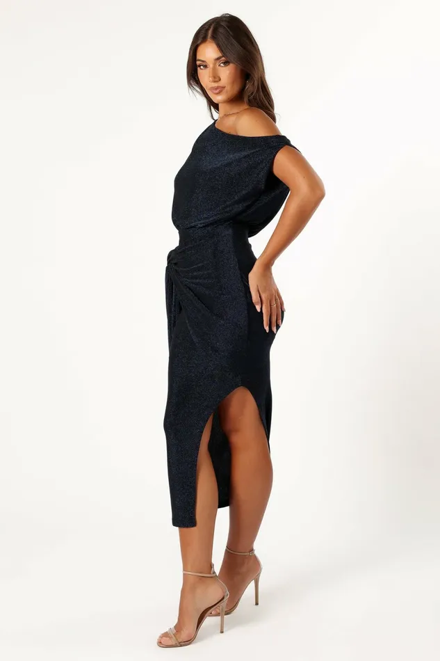 Winter Dresses Petal and Pup Women Santiago Off Shoulder Midi Dress Navy