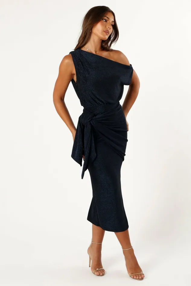 Winter Dresses Petal and Pup Women Santiago Off Shoulder Midi Dress Navy