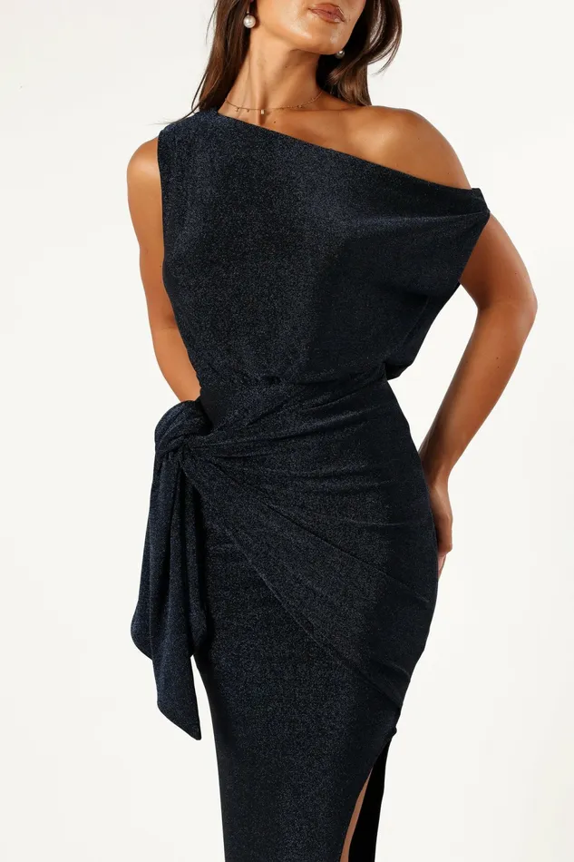 Winter Dresses Petal and Pup Women Santiago Off Shoulder Midi Dress Navy