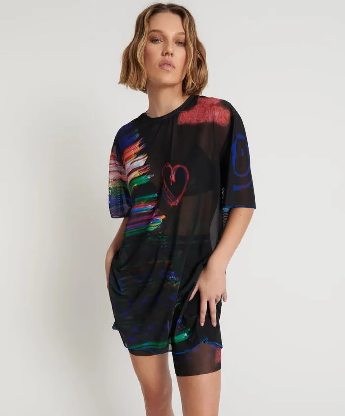 Women 99 CENT DREAMS MESH TEE DRESS One Teaspoon Mini Dresses Women 99 CENT DREAMS MESH TEE DRESS One Teaspoon Mini Dresses