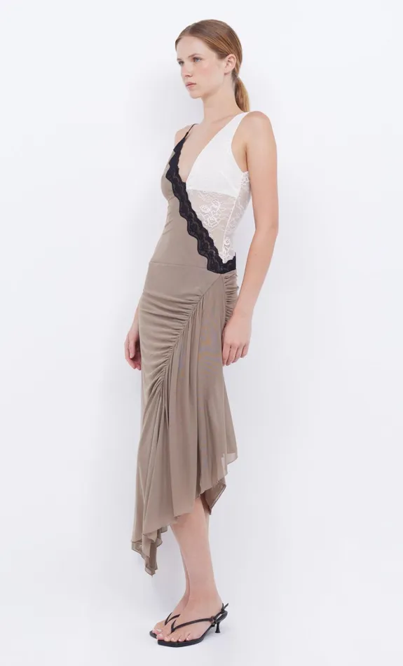 Women ABRIELLE ASYM MIDI DRESS 8211 TAUPEIVORY Bec Bridge Midi Dresses
