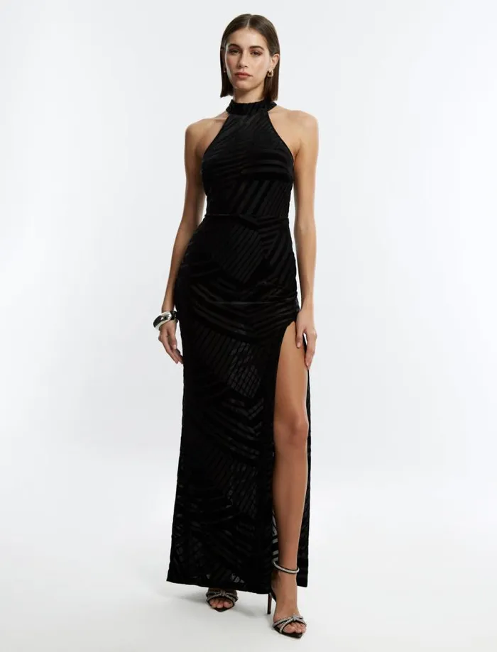 Women Allegra Halter Gown Black BCBG Dresses