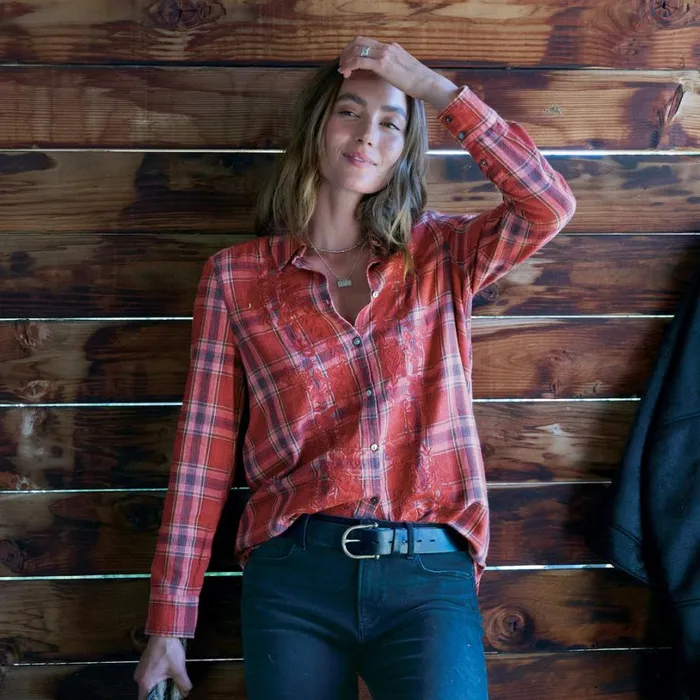 Women Amadi Plaid Tunic Red Plaid Sundance Catalog Tops