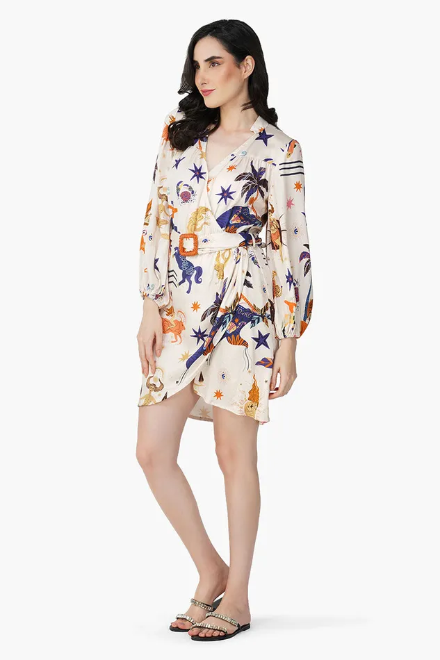 Women America and Beyond Day Dream Celestial Printed Short Dress Dresses