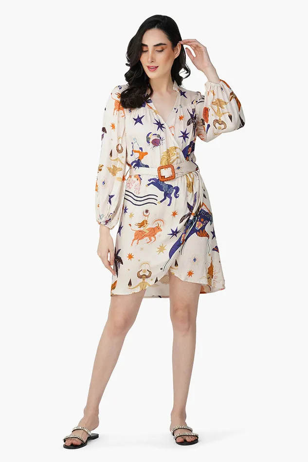 Women America and Beyond Day Dream Celestial Printed Short Dress Dresses