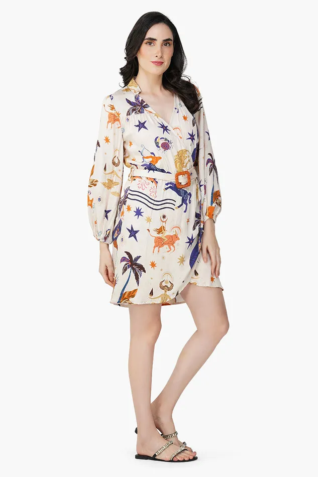 Women America and Beyond Day Dream Celestial Printed Short Dress Dresses