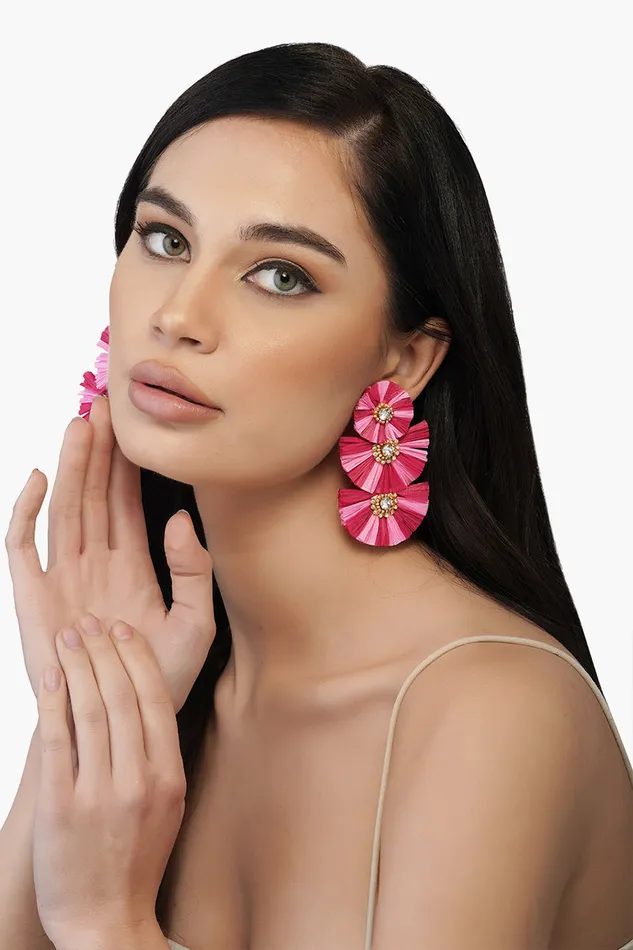 Women America and Beyond Pink Raffia Earrings Jewelry
