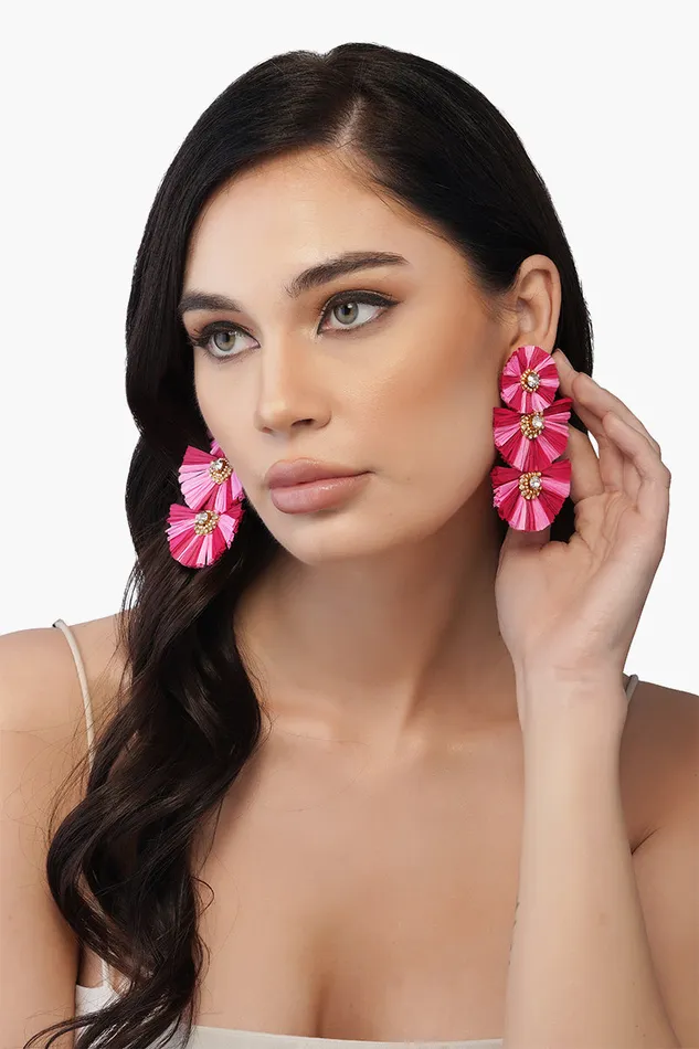 Women America and Beyond Pink Raffia Earrings Jewelry