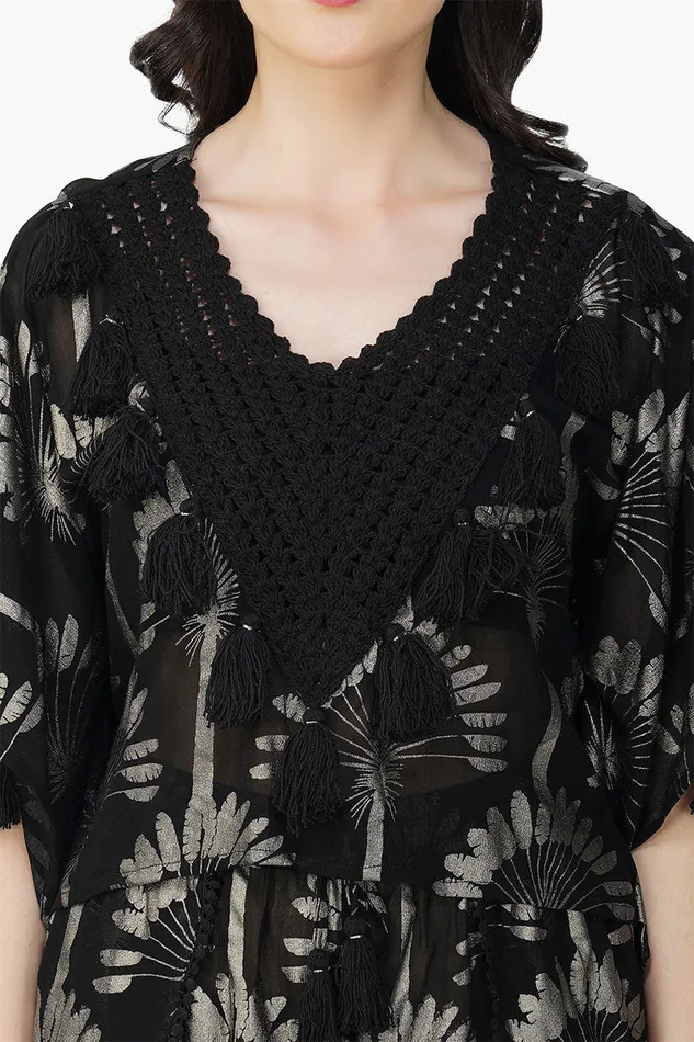 Women America and Beyond Silver Black Foil Printed Top Tops