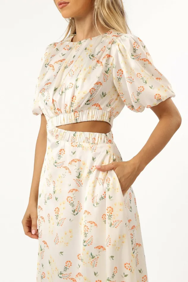 Women Aminah Puff Sleeve Dress Yellow Floral Floral Dresses Petal and Pup
