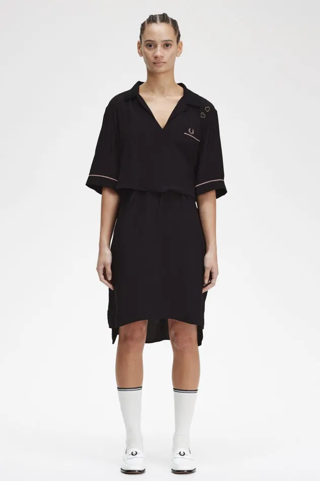 Women Amy Winehouse FoundationBowling Shirt Dress Black Fred Perry Dresses