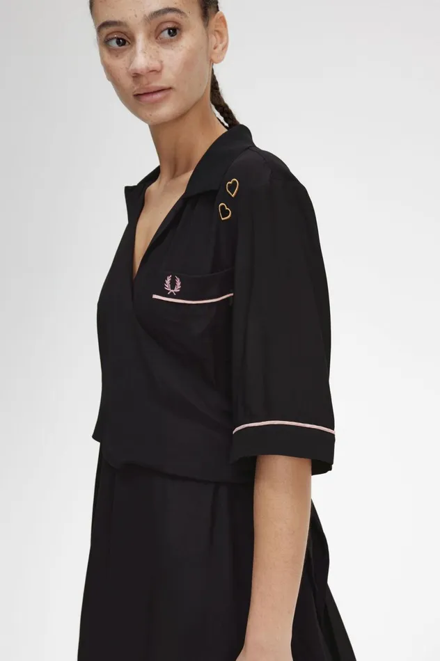 Women Amy Winehouse FoundationBowling Shirt Dress Black Fred Perry Dresses