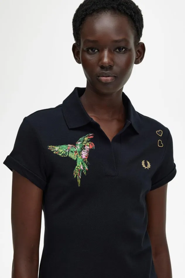 Women Amy Winehouse FoundationEmbroidered Piqu Dress Black Fred Perry Dresses