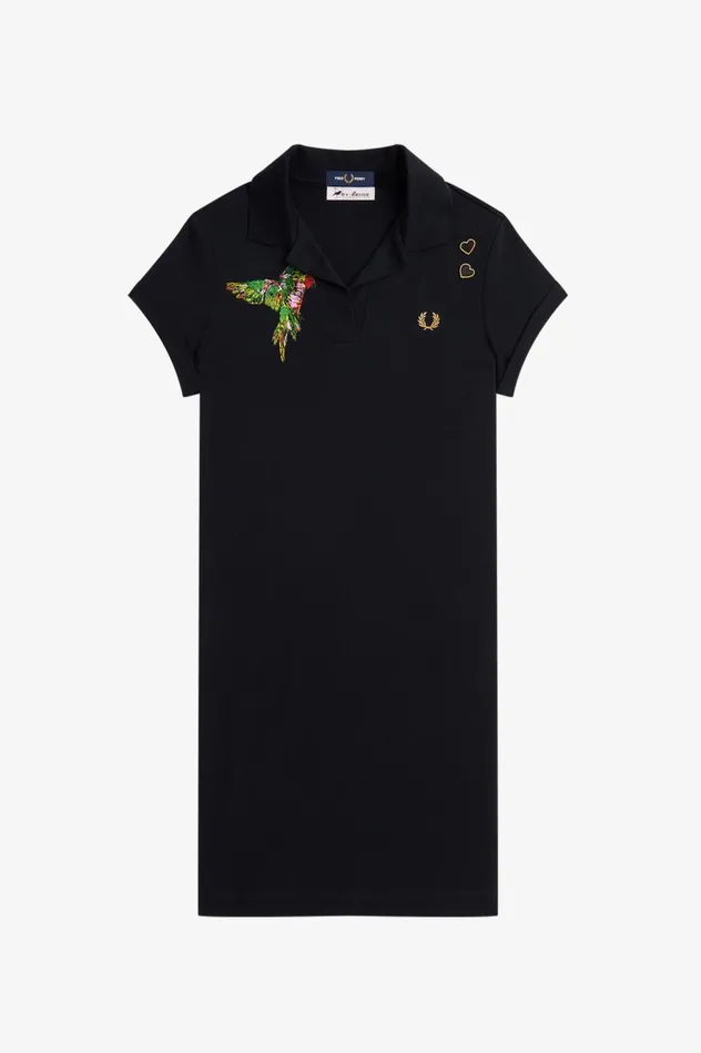 Women Amy Winehouse FoundationEmbroidered Piqu Dress Black Fred Perry Dresses