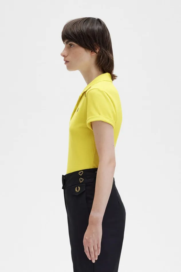 Women Amy Winehouse FoundationOpen Collar Piqu Shirt Yellow Pop Fred Perry Polo Shirts
