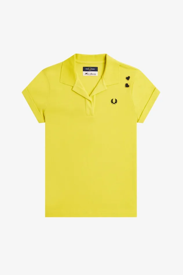 Women Amy Winehouse FoundationOpen Collar Piqu Shirt Yellow Pop Fred Perry Polo Shirts