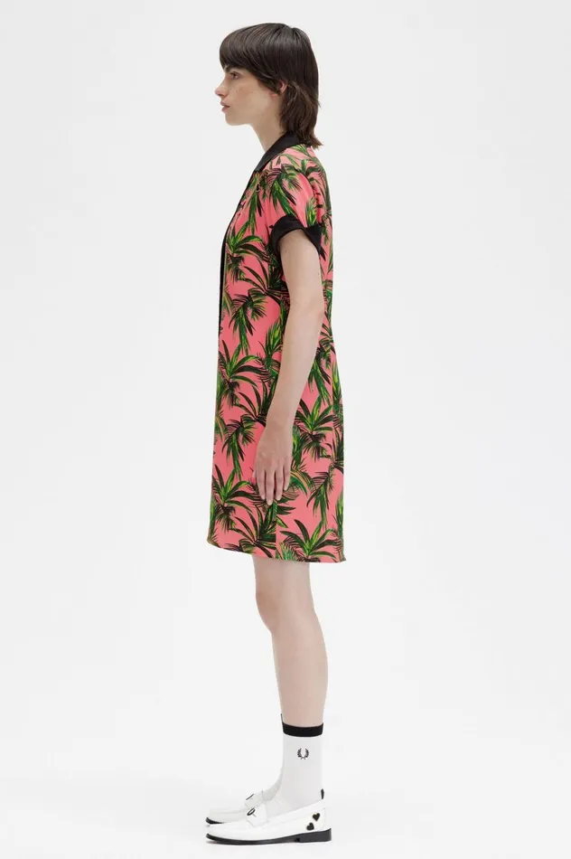 Women Amy Winehouse FoundationPalm Print Shirt Dress Coral Heat Fred Perry Dresses