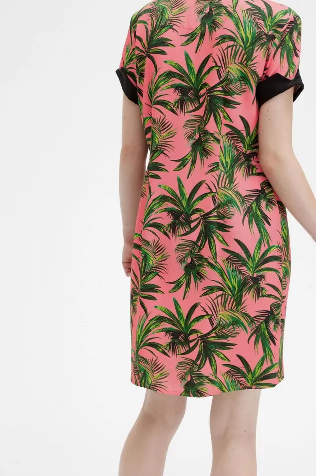 Women Amy Winehouse FoundationPalm Print Shirt Dress Coral Heat Fred Perry Dresses