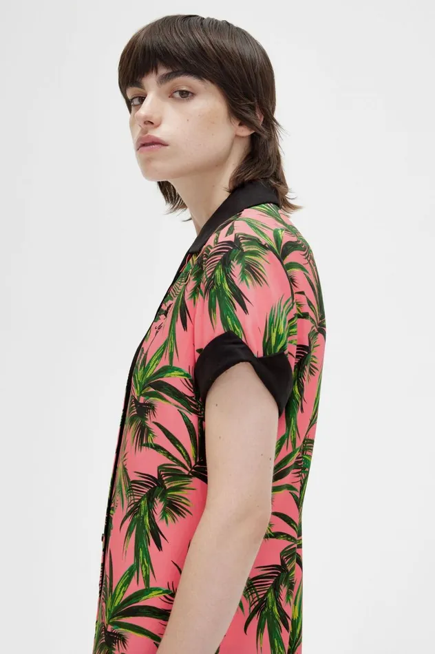 Women Amy Winehouse FoundationPalm Print Shirt Dress Coral Heat Fred Perry Dresses