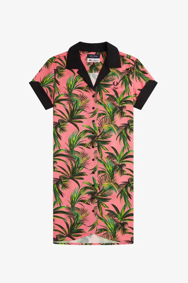 Women Amy Winehouse FoundationPalm Print Shirt Dress Coral Heat Fred Perry Dresses