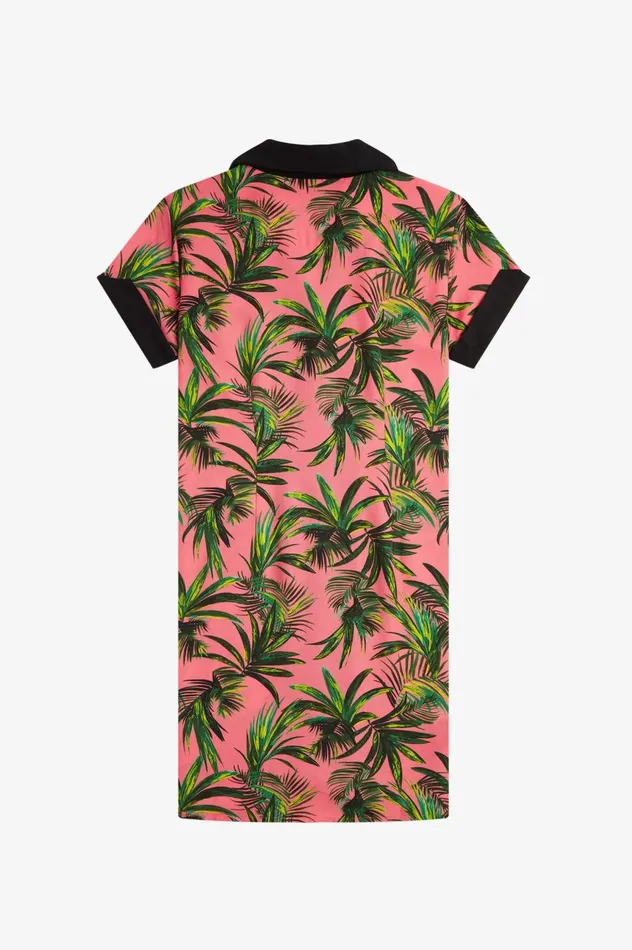 Women Amy Winehouse FoundationPalm Print Shirt Dress Coral Heat Fred Perry Dresses