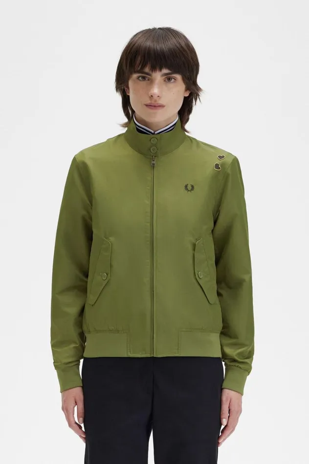 Women Amy Winehouse FoundationPrinted Lining ZipThrough Jacket Parka Green Fred Perry Coats and Jackets
