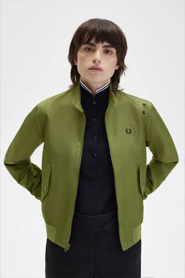 Women Amy Winehouse FoundationPrinted Lining ZipThrough Jacket Parka Green Fred Perry Coats and Jackets