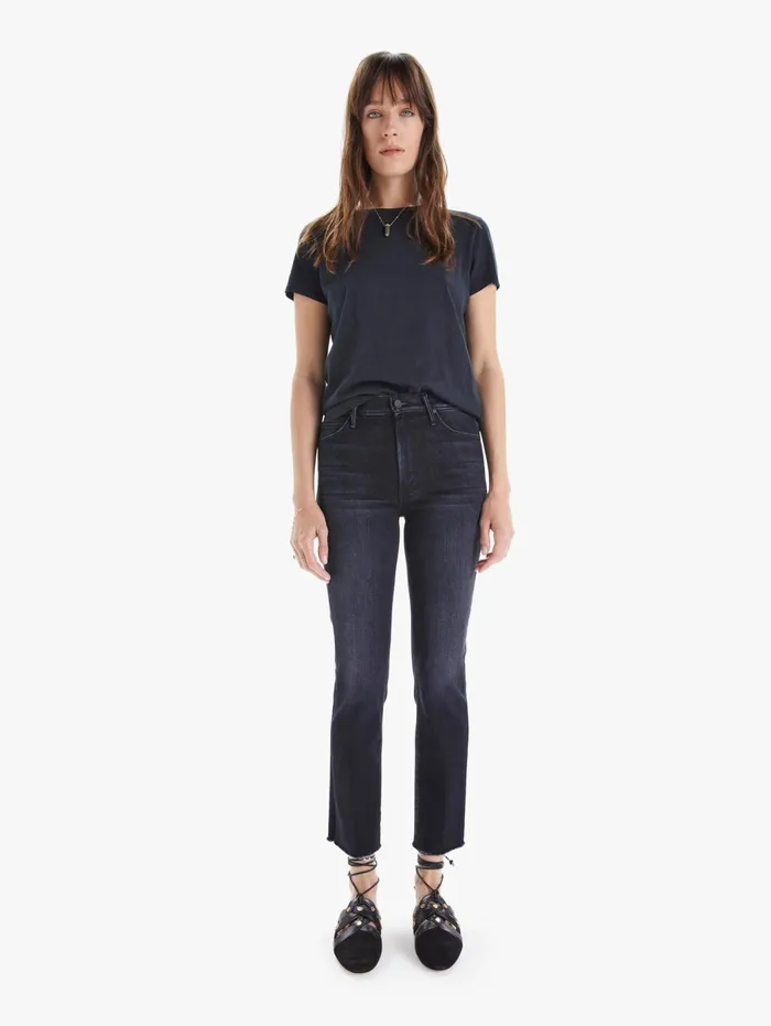 Women Ankle Mother Denim High Waisted Rascal Ankle Snip Black