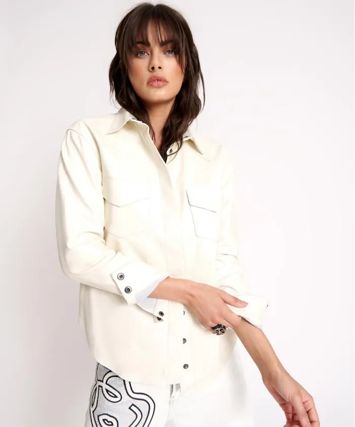 Women ARIA LEATHER OVERSIZED SHACKET WHITE One Teaspoon Shirts Women ARIA LEATHER OVERSIZED SHACKET WHITE One Teaspoon Shirts