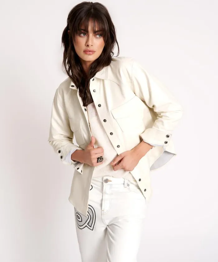 Women ARIA LEATHER OVERSIZED SHACKET WHITE One Teaspoon Shirts Women ARIA LEATHER OVERSIZED SHACKET WHITE One Teaspoon Shirts