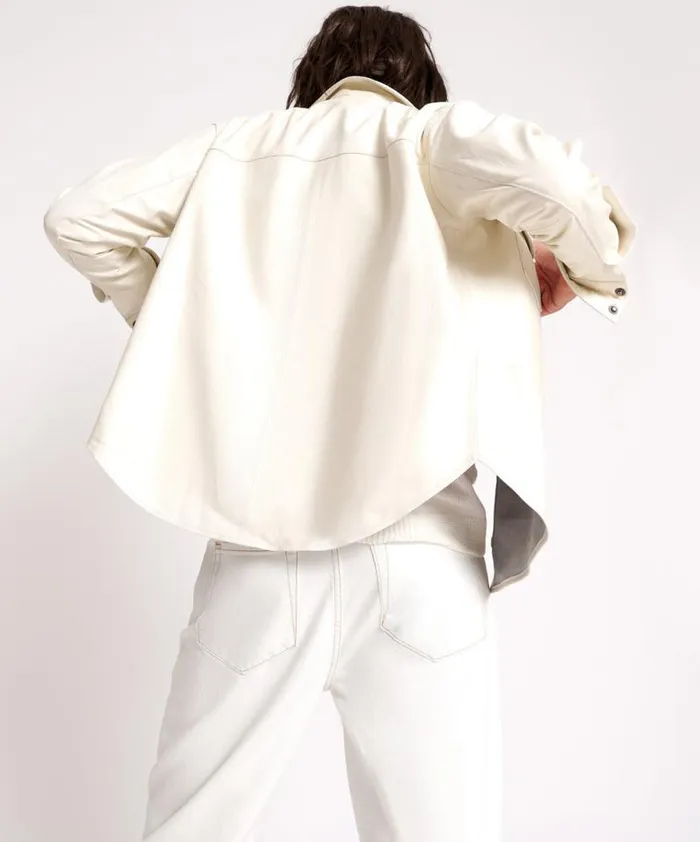 Women ARIA LEATHER OVERSIZED SHACKET WHITE One Teaspoon Shirts Women ARIA LEATHER OVERSIZED SHACKET WHITE One Teaspoon Shirts