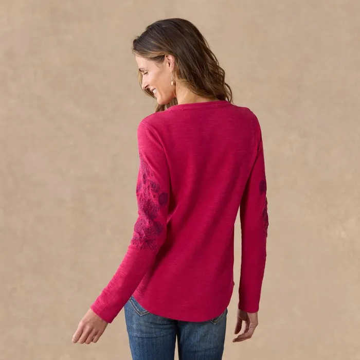 Women Artisan Floral Henley Petite Cherry Sundance Catalog Petite Styles Women Artisan Floral Henley Petite Cherry Sundance Catalog Petite Styles