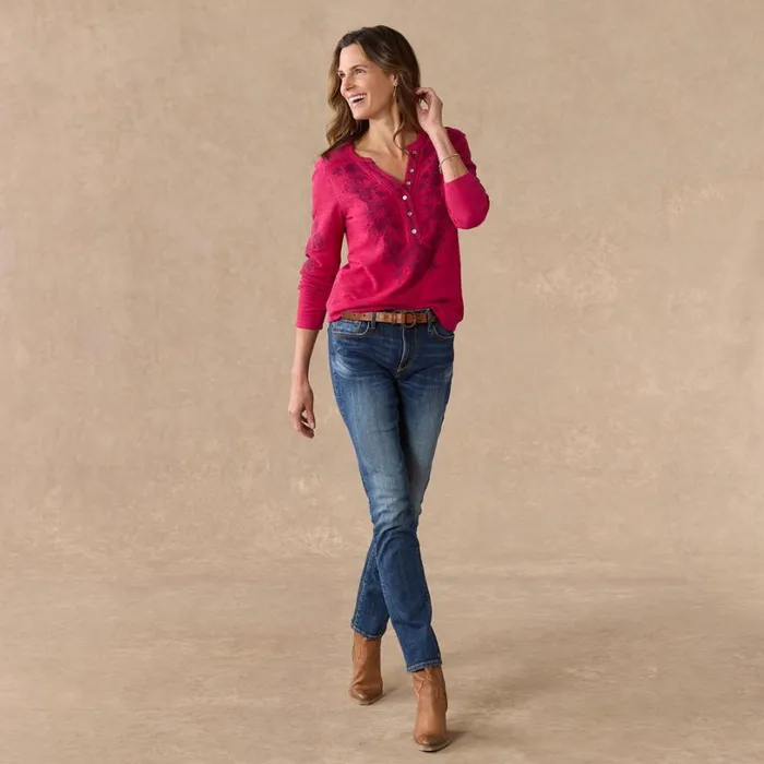 Women Artisan Floral Henley Petite Cherry Sundance Catalog Petite Styles Women Artisan Floral Henley Petite Cherry Sundance Catalog Petite Styles
