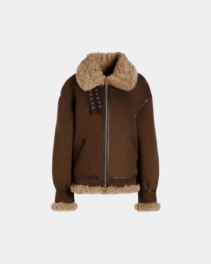 Women Bally Coats and Jackets Aviator Jacket In Brown Shearling Brown