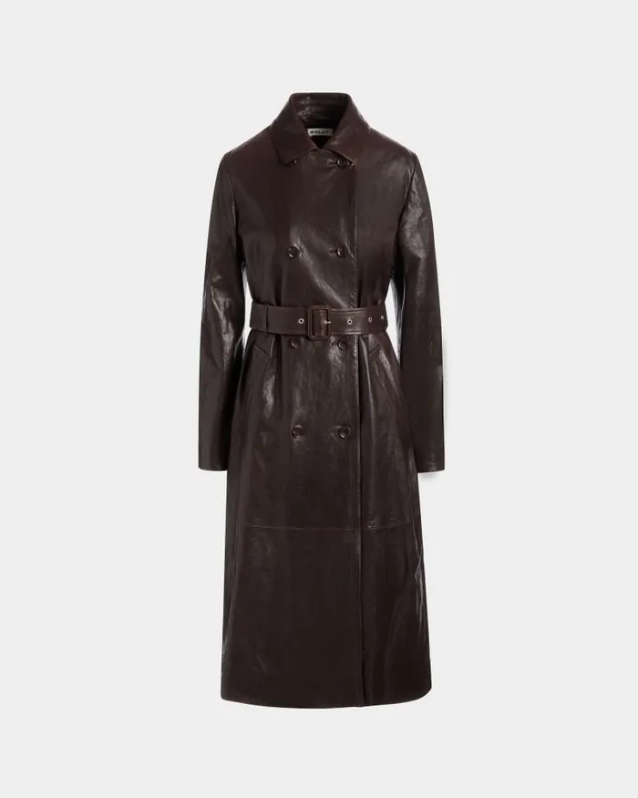 Women Bally Coats and Jackets Belted Coat In Ebano Leather Brown