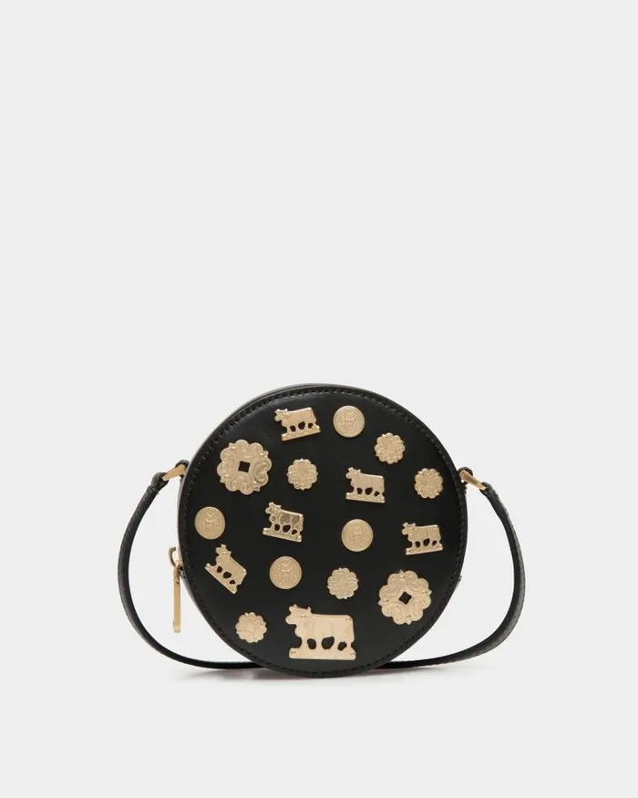 Women Bally Mini and Belt Bags Swissness Round Minibag With Studs In Black Leather Black Women Bally Mini and Belt Bags Swissness Round Minibag With Studs In Black Leather Black