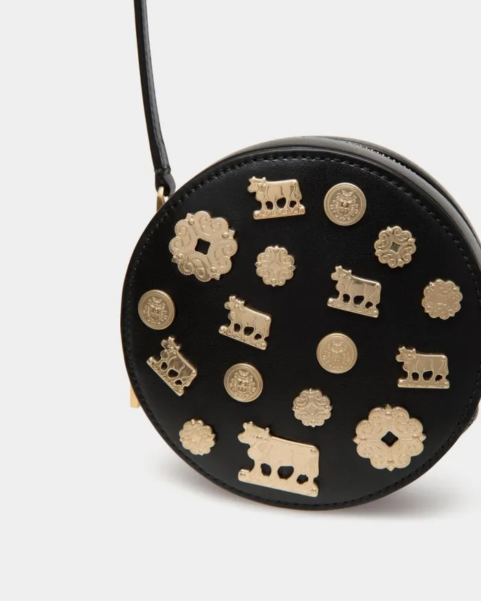 Women Bally Mini and Belt Bags Swissness Round Minibag With Studs In Black Leather Black Women Bally Mini and Belt Bags Swissness Round Minibag With Studs In Black Leather Black