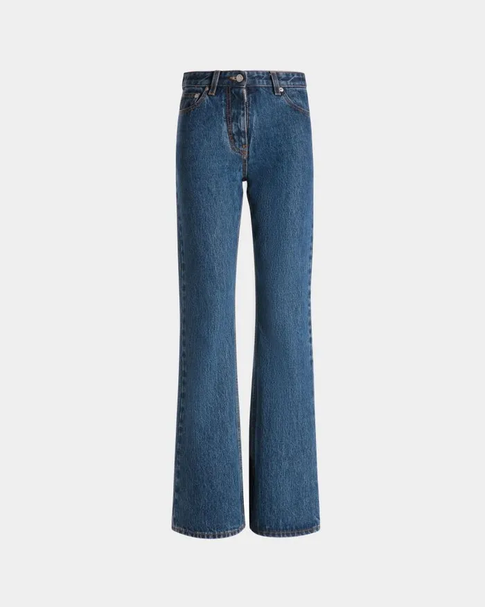 Women Bally Pants Flared Denim Pants In Medium Blue Cotton Blue
