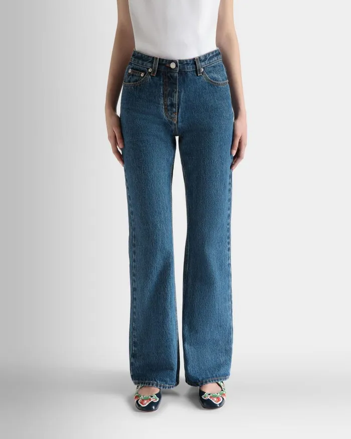 Women Bally Pants Flared Denim Pants In Medium Blue Cotton Blue Women Bally Pants Flared Denim Pants In Medium Blue Cotton Blue