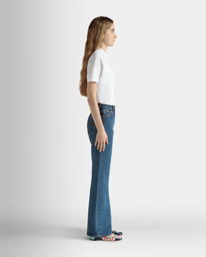 Women Bally Pants Flared Denim Pants In Medium Blue Cotton Blue Women Bally Pants Flared Denim Pants In Medium Blue Cotton Blue