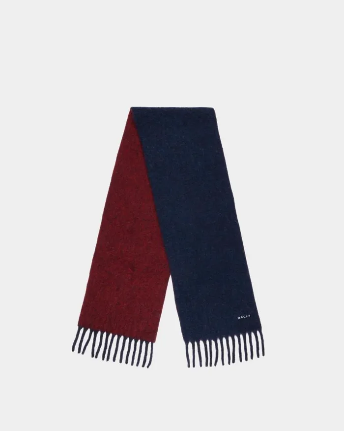 Women Bally Scarves Scarf In Navy Blue And Candy Red Wool Blend Multicolor