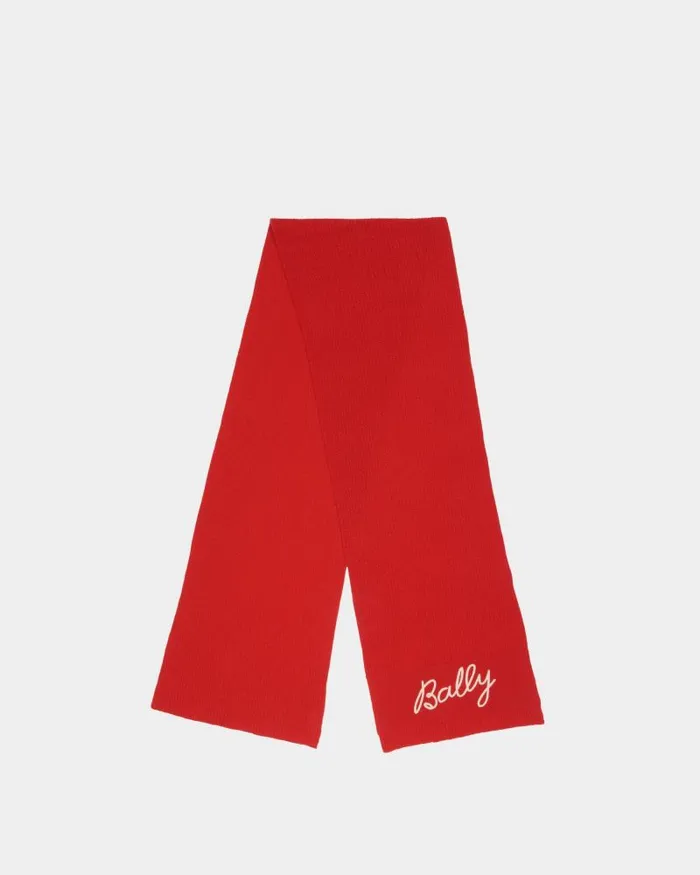 Women Bally Scarves Scarf With Logo In Candy Red Wool Red