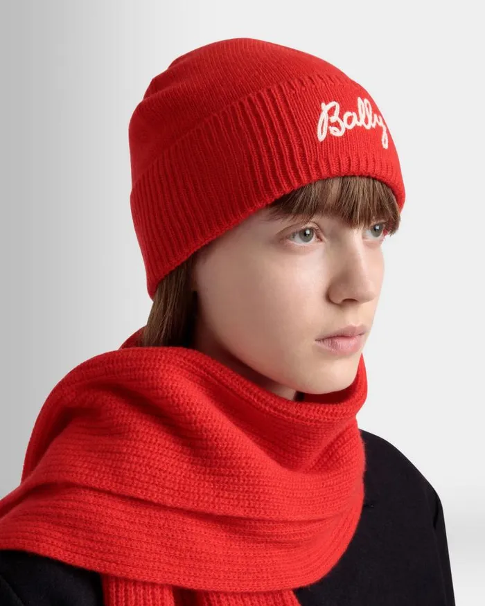 Women Bally Scarves Scarf With Logo In Candy Red Wool Red Women Bally Scarves Scarf With Logo In Candy Red Wool Red